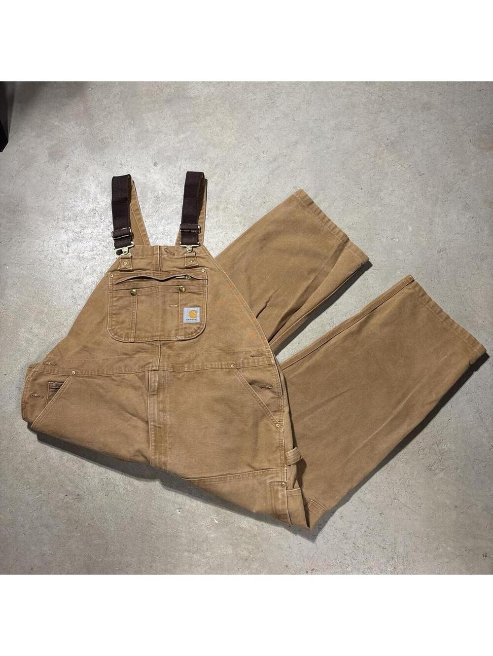 Vintage Y2K Carhartt R37 BRN Double Knee Bib Overalls Brown Mens 42x30